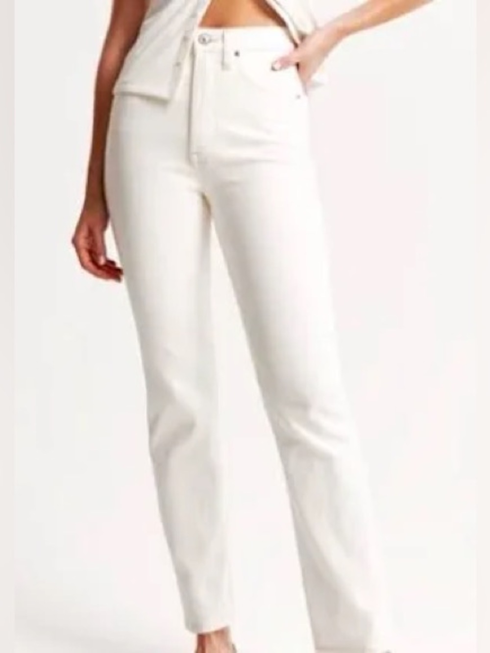 Abercrombie & Fitch Curve Love Ultra High Rise Ankle Straight Leg White Jeans